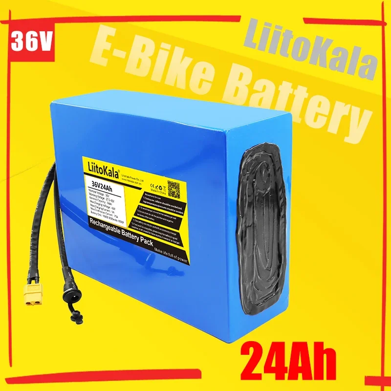 LiitoKala 36V24AhElectric Bike Battery Built in 20A BMS Lithium Battery Pack 36 Volt with 2A Charge Ebike Battery