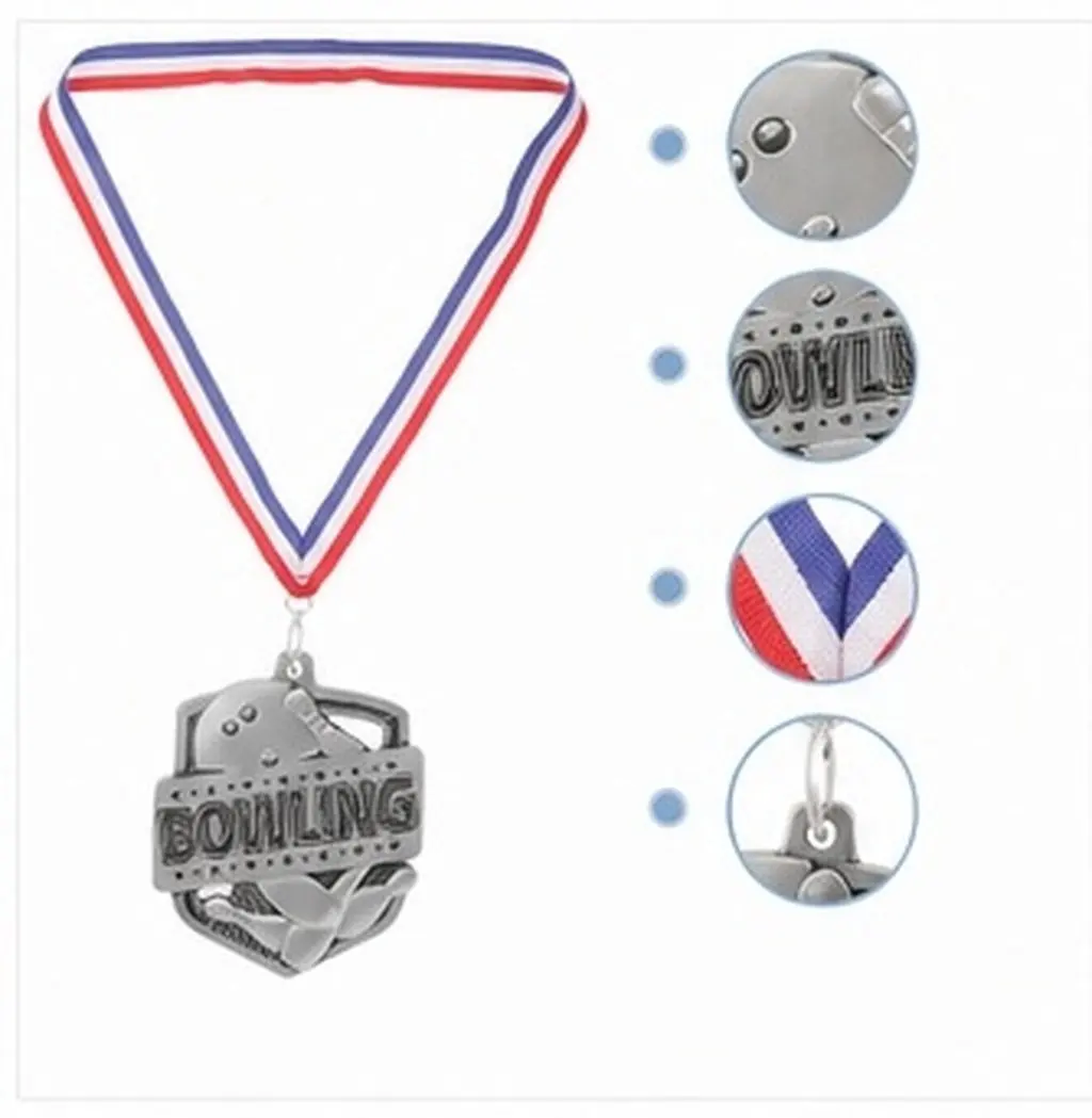 Bowling Competition Medal Decorative Round Reward Medal with Ribbon for Sports Awards Party Contest Bowling Medals