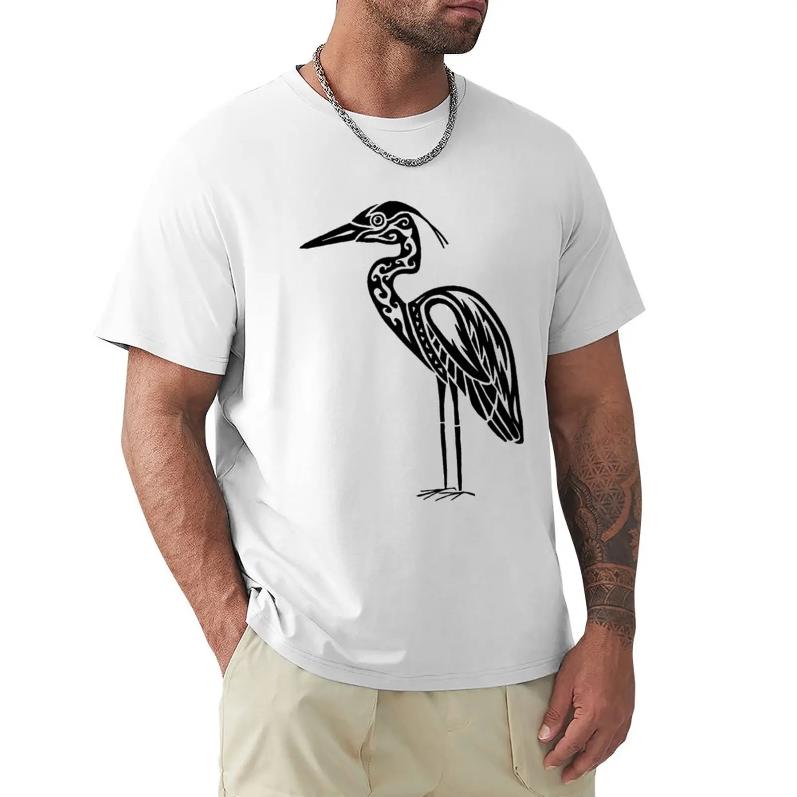 Great Blue Heron Tribal Design T-Shirt quick-drying sports fans quick drying Men's t shirts