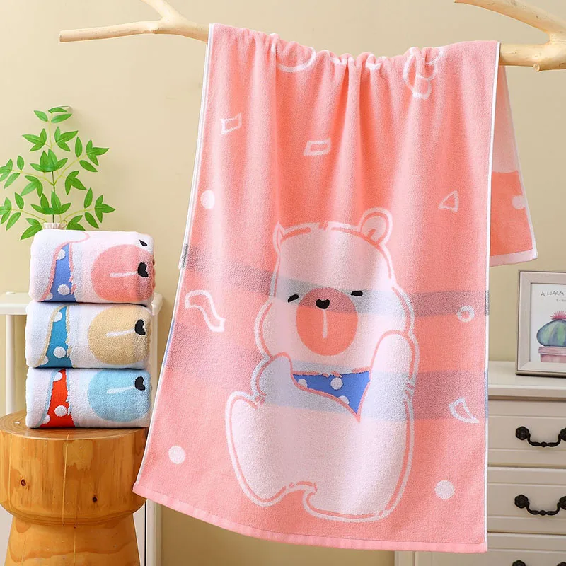Cartoon Jacquard Pure Cotton Bathtowel Household Water Absorption Quick-Dry Towels Skin-Friendly Non-Shedding Sauna Sweat Towel