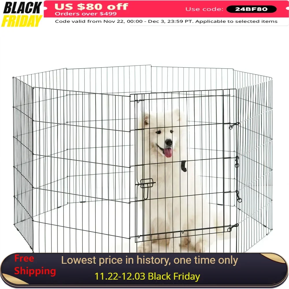 8-Panel Pet Exercise Play Pen With Door Basket for Dog Houses and Habitats Cages |-f-| Houses and Fencing Kennel House for Dogs