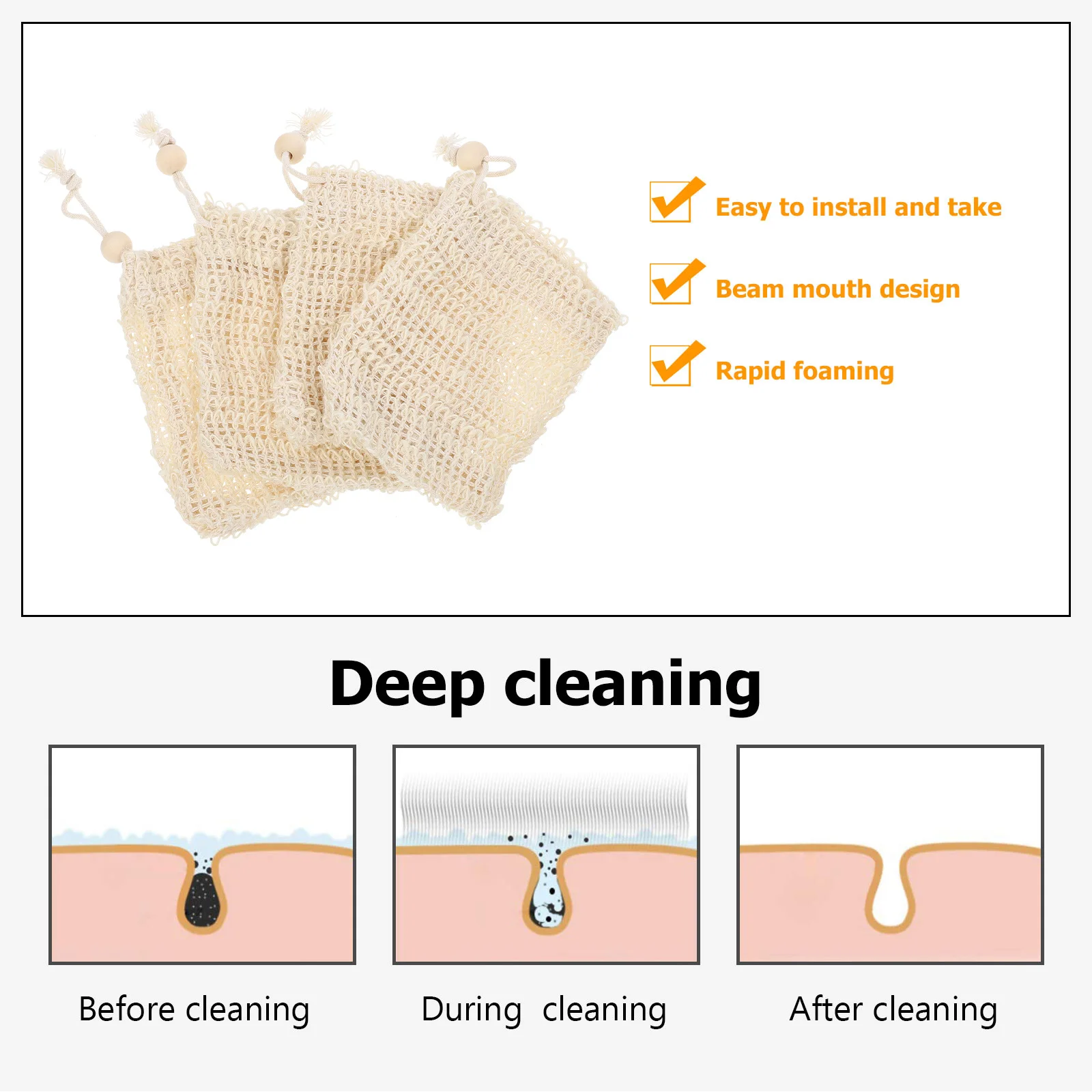 

4Pcs Shower Soap Saver Pouch Mesh Bag Exfoliating Bathing Scrubber Cleansing Tool with Drawstring Quick Dry Use