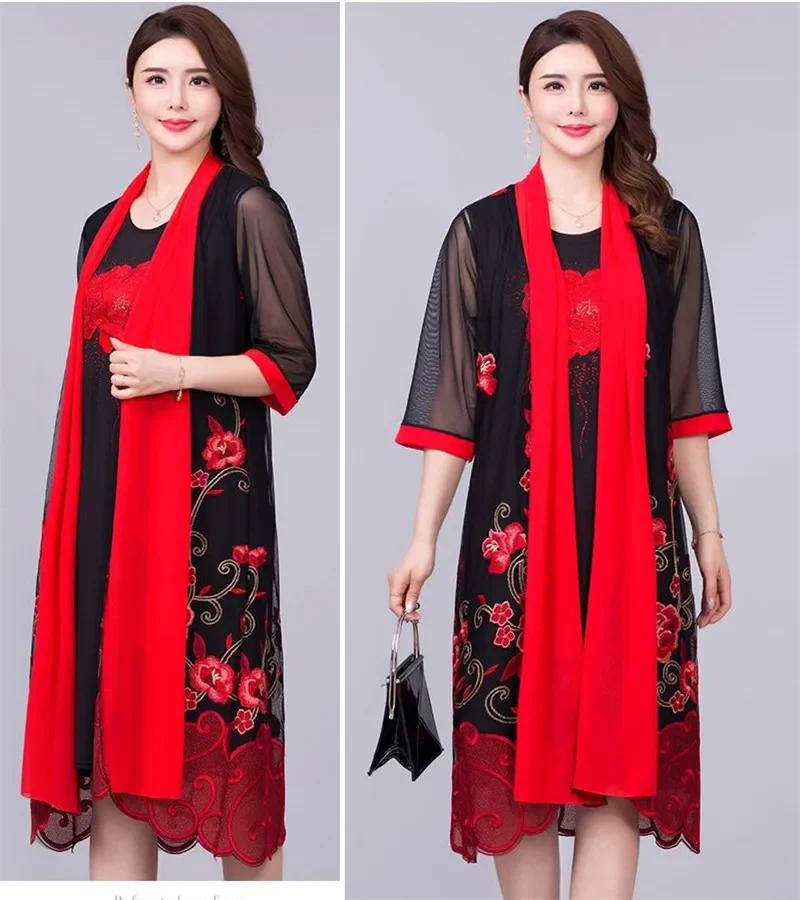

Summer New Women's Coat Embroidered Mesh Cardigan Female Middle-Aged Elderly Medium Long Miss Shawl Sun Protection Clothing A497