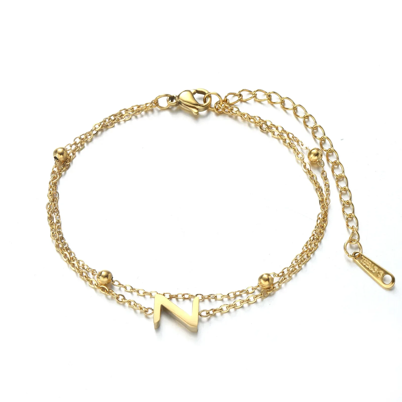 New Fashion A-Z Letter Double Layer Bracelets Simple Stainless Steel Gold Silver Color Initials Bracelet for Women Birthday Gift