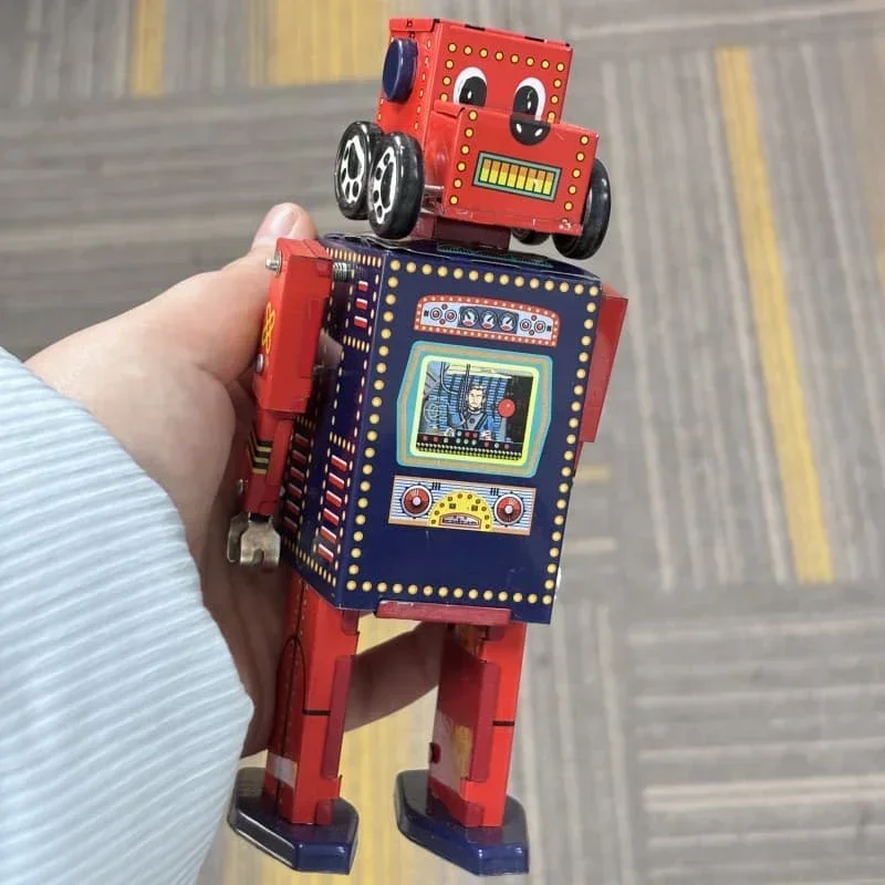 

Red Search and Rescue Robot Dog Metal Tin Clockwork Toy Rebound Mechanical Toy Robot Gift Retro Pull Back Clockwork Toy