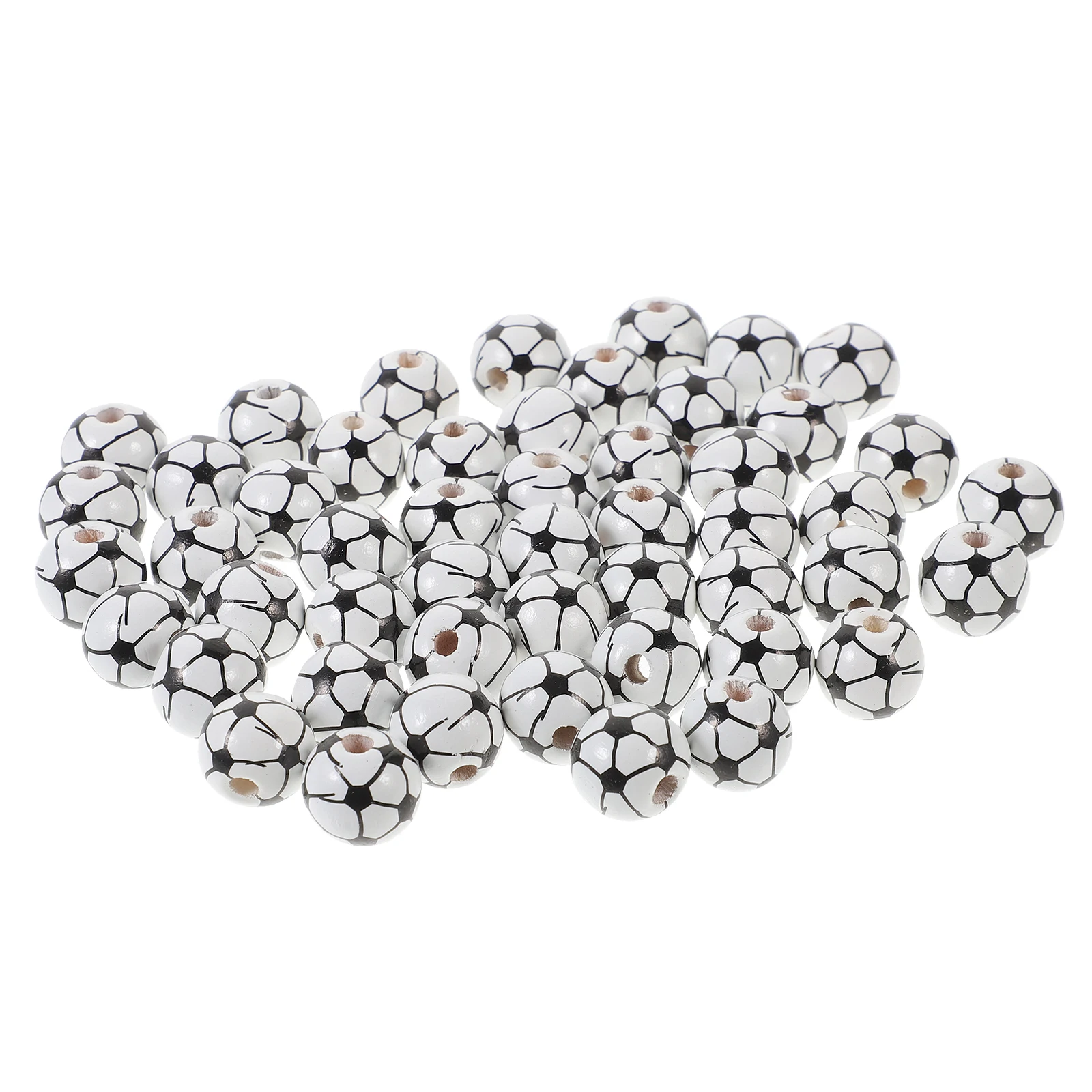 

50 Pcs Wood Beads Sports Ball Shaped DIY Craft Round Loose Holes Handmade Wooden Decorative Beads for Bracelets Earrings