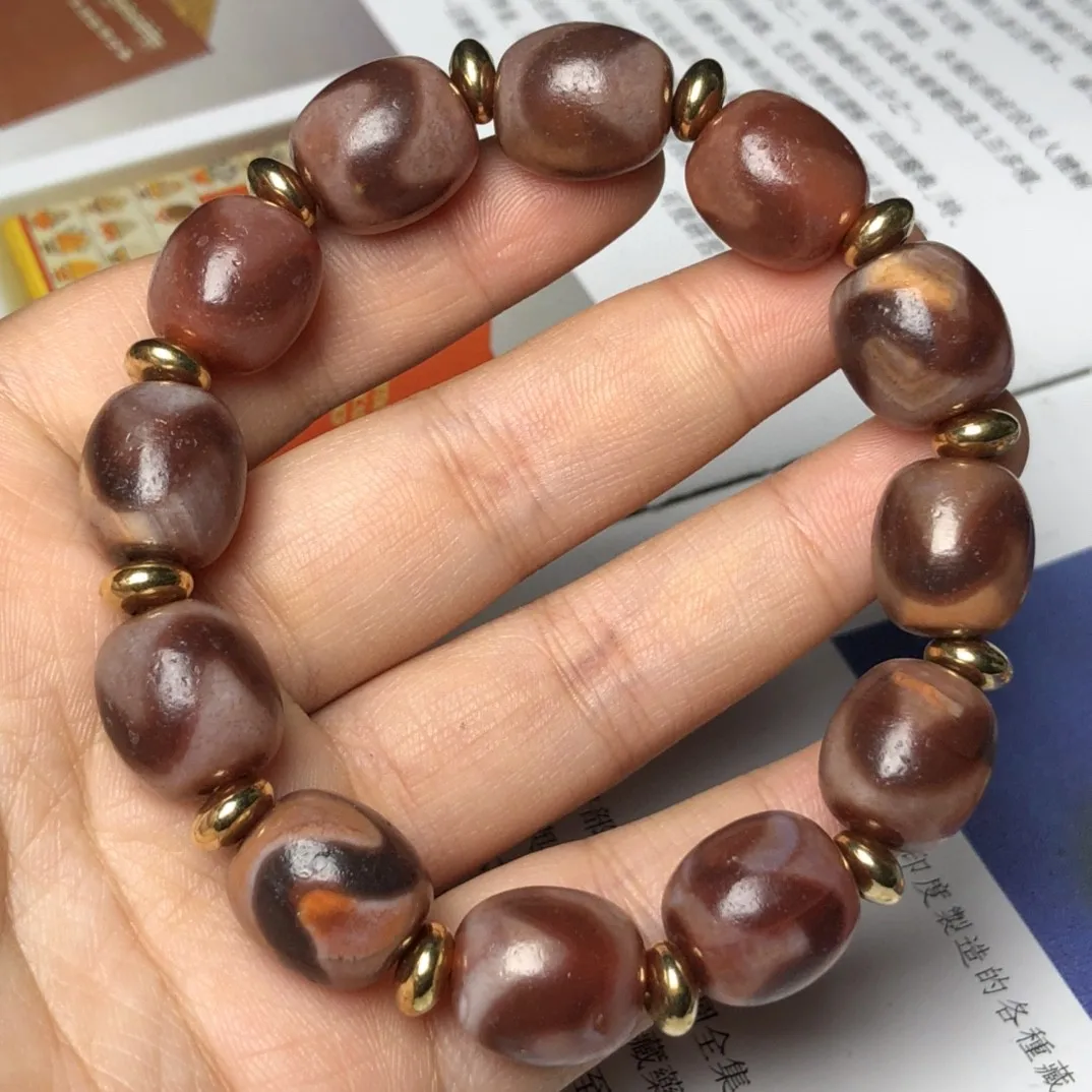 

Tibetan Coated Pulp Weathered Daluo Red Meat Tiger Teeth Celestial Bead Bucket Bracelet Natural Agate Male and Female Duobao Han