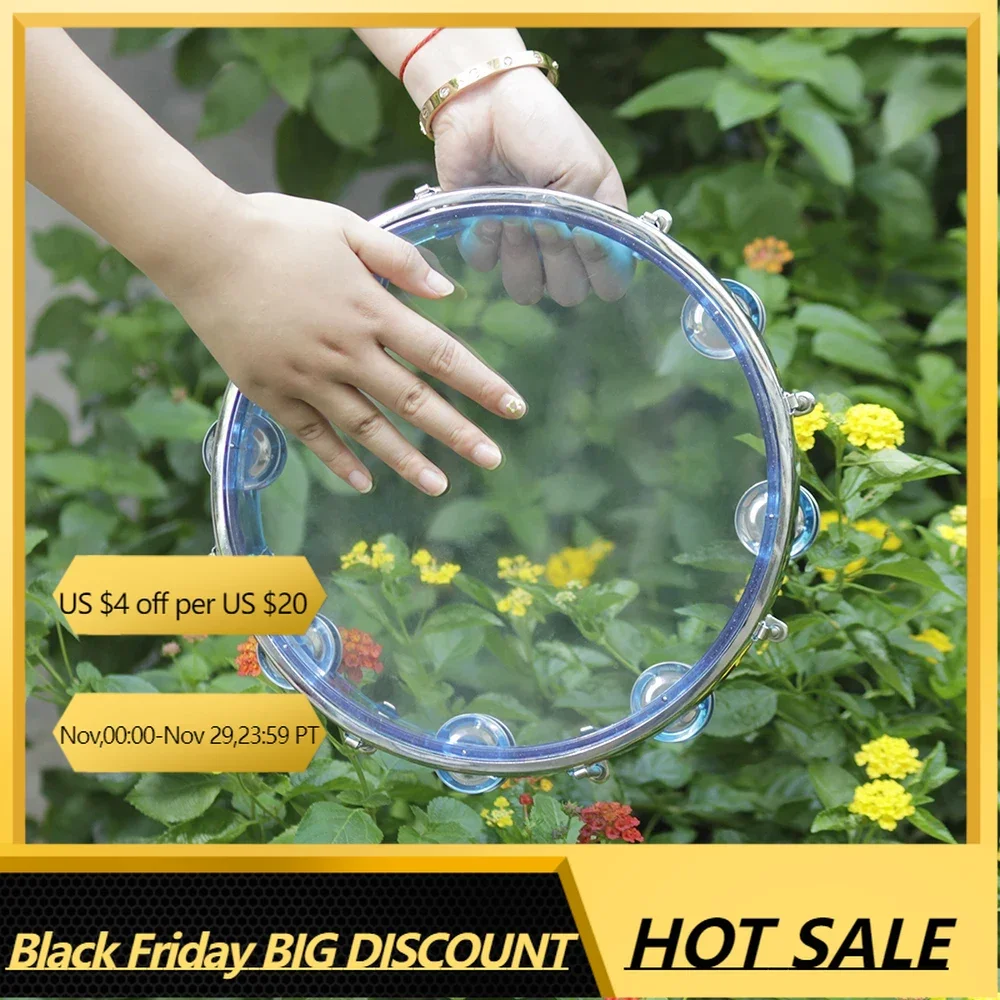 

10 Inch Tambourine Double Row Jingles Bell Self-Tuning Tone Hand Drum Musical Educational Toys Gifts Percussion Instrument