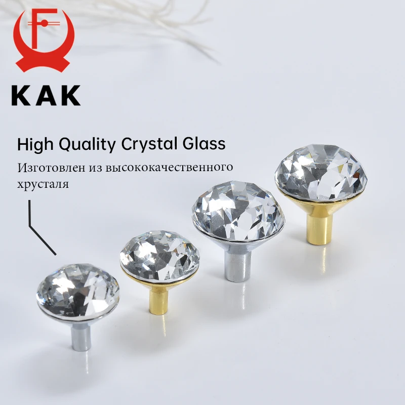KAK Gold Diamond Crystal Glass Cabinet Knobs and Handles Cupboard Door Pulls Zinc Alloy Kitchen Handle Furniture Door Hardware