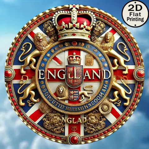 Vintage Crown Metal Sign 8" Round England Flag Decor Wall Art Home Bar Cafe Gift