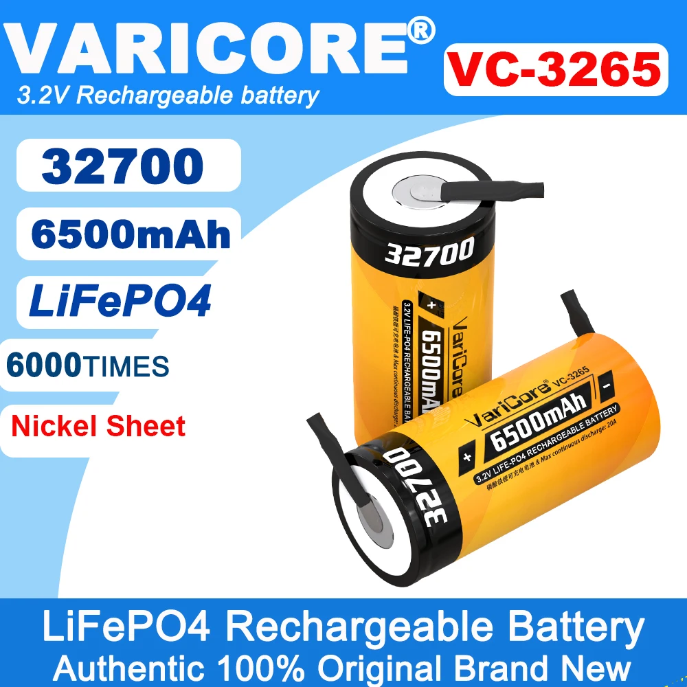 

VariCore VC-3265 3.2V 32700 6500mAh LiFePO4 Battery 35A Continuous Discharge Maximum 55A High power +DIY Nickel sheets