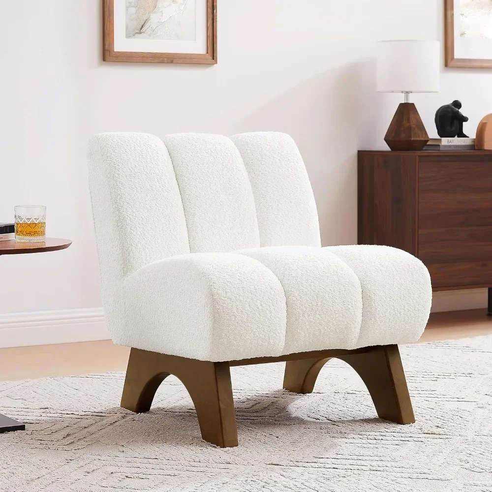 Living Room Chair, Sherpa Fabric Modular Single Sofa Chairs, Upholstered Side Chair with Wood Legs, Accent Chair