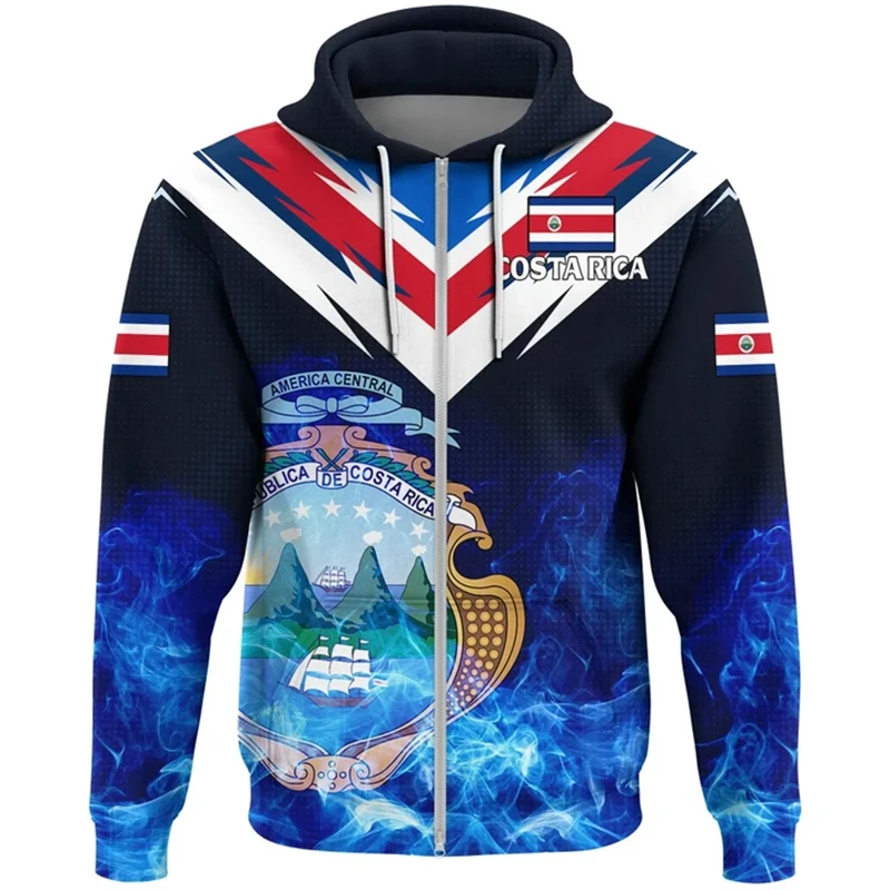 Spring Autumn Fashion Country Flag Zip Up Hoodies New Hot Costa Rica National Emblem 3D Print Hooded Sweatshirts Boys Kids Coat