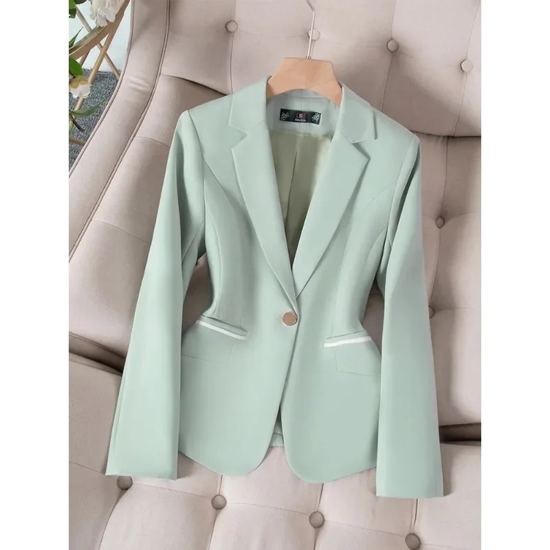 Chaqueta Formal de manga larga para mujer, Blazer de oficina, ropa de trabajo de negocios, color verde, rosa, negro y albaricoque, moda de otoño e invierno