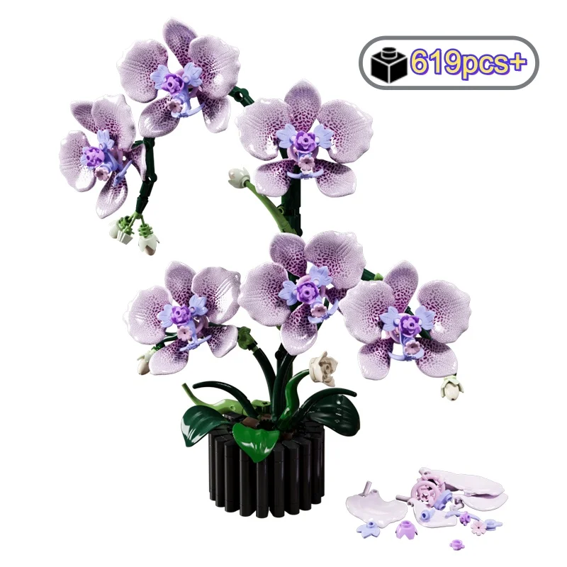 

Креативный подарок на День святого Валентина для нее: набор конструктора «Букет орхидей», вечные цветы, DIY-модель, декор для рабочего стола и дома, 619 деталей