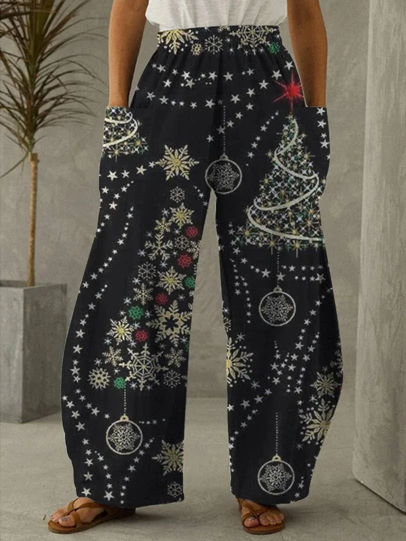 Cross Border Christmas Element Pattern Personalized Cartoon New American Digital High Waist Wide Leg Sports Casual PantsWC5