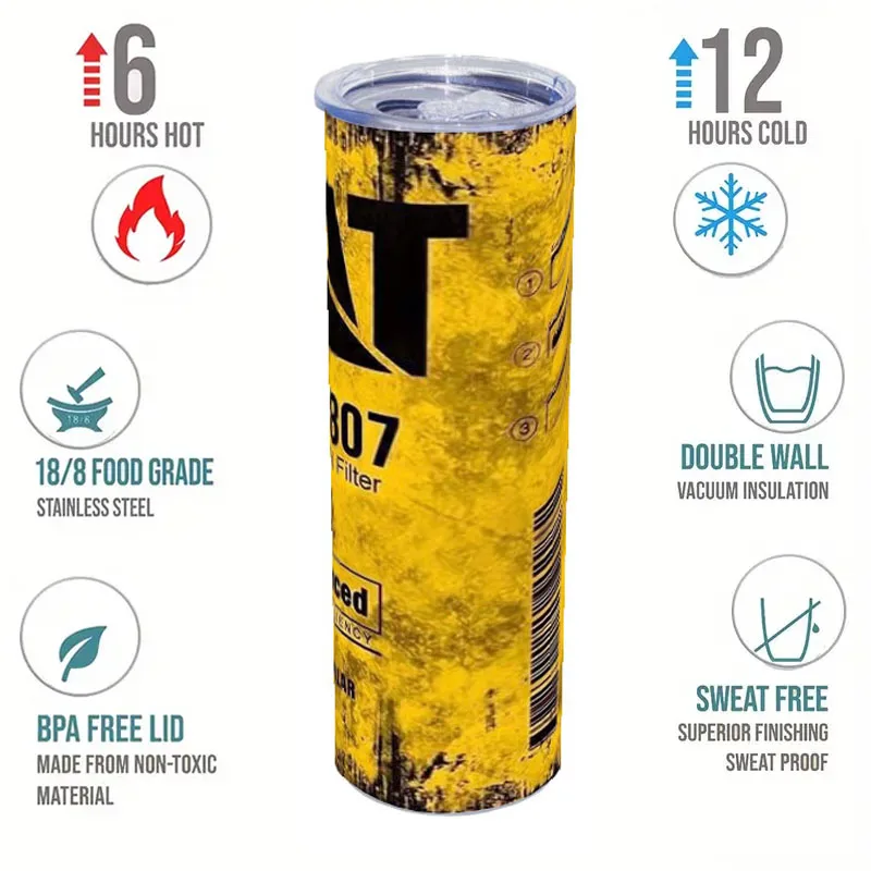 فلتر زيت المحرك المعزول من الفولاذ المقاوم للصدأ سعة 20 أونصة، أصفر مزدوج الجدار مع القش والغطاء، كوب سيارة للمشروبات الساخنة الباردة