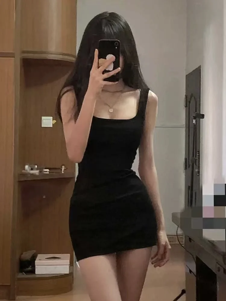 Pure Cotton ort Skirt Women's Sexy Girl Strapl Dr Bla  Skirt Tight Fitting Sexy Pure Desire Sle Summer Dr
