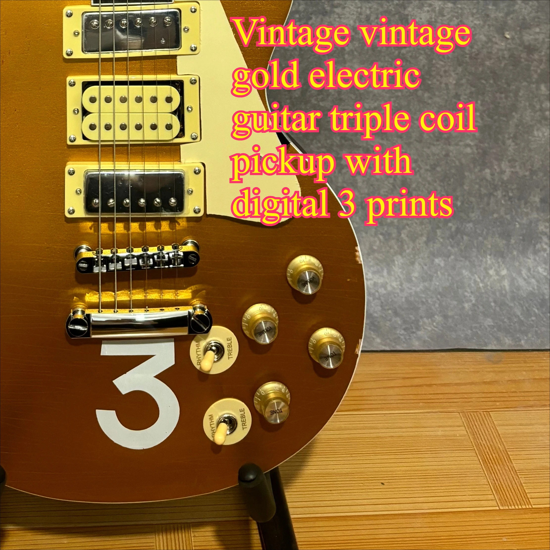 LP00W Vintage Vintage Gold Electric Guitar Triple Coil Pickup Digital 3 Print Retro Rock Blues Stage Performance Free Shipping