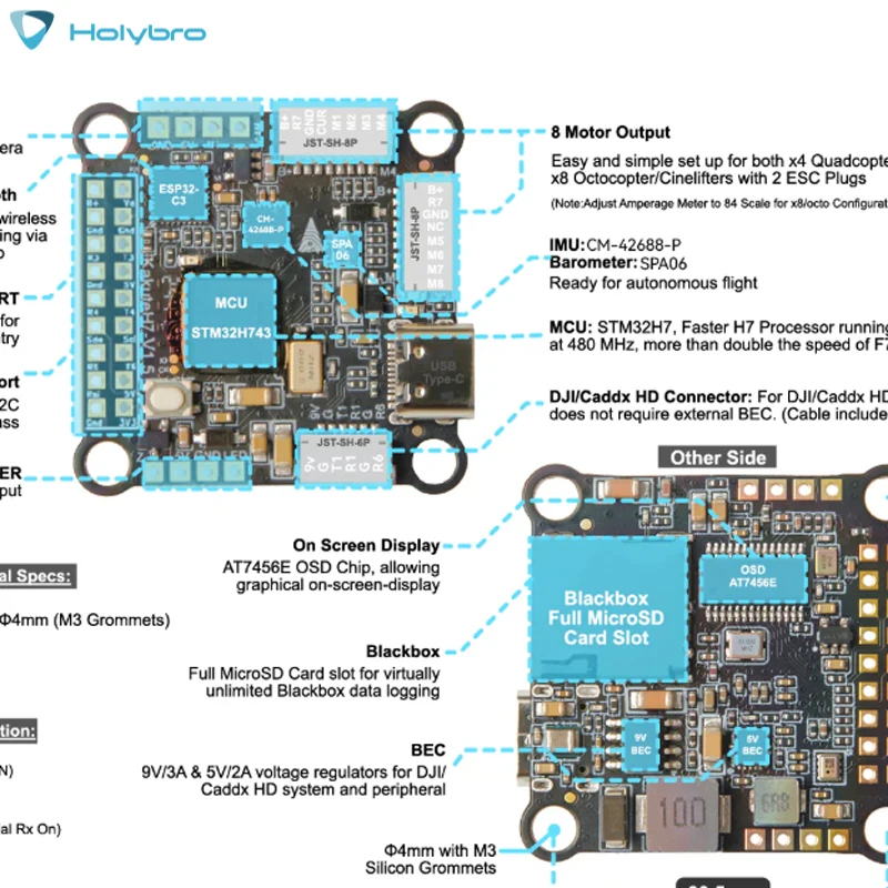 

Holybro Kakute H7 v1.5 Flight Control ICM-42688-P SPA06 Barometer /Bluetooth BetaFlight/INAV/ArduPilot For FPV Racing