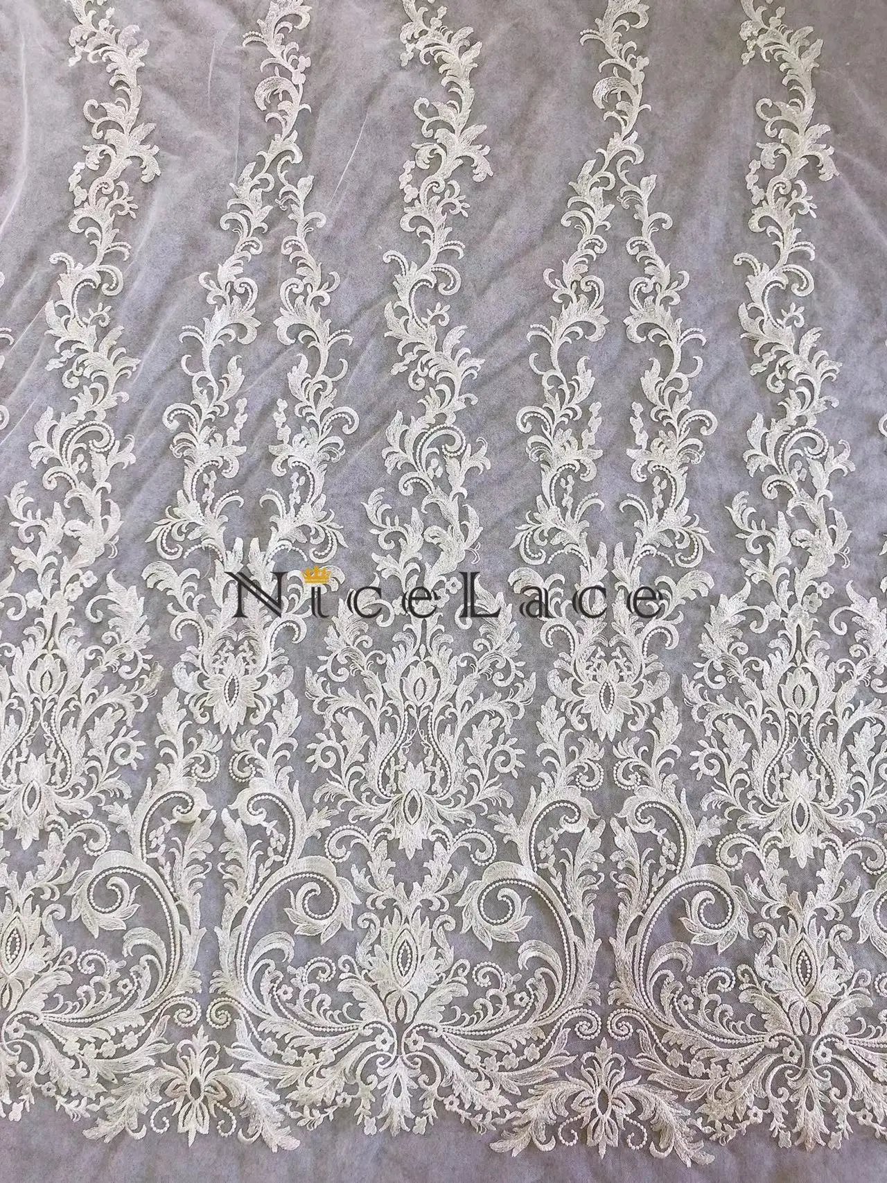 Nicelace 5Yards High Quality Off White Sequins Embroideried Lace Fabrics Soft Nylon Mesh Wedding Gown Bridal Dresses Wide130CM