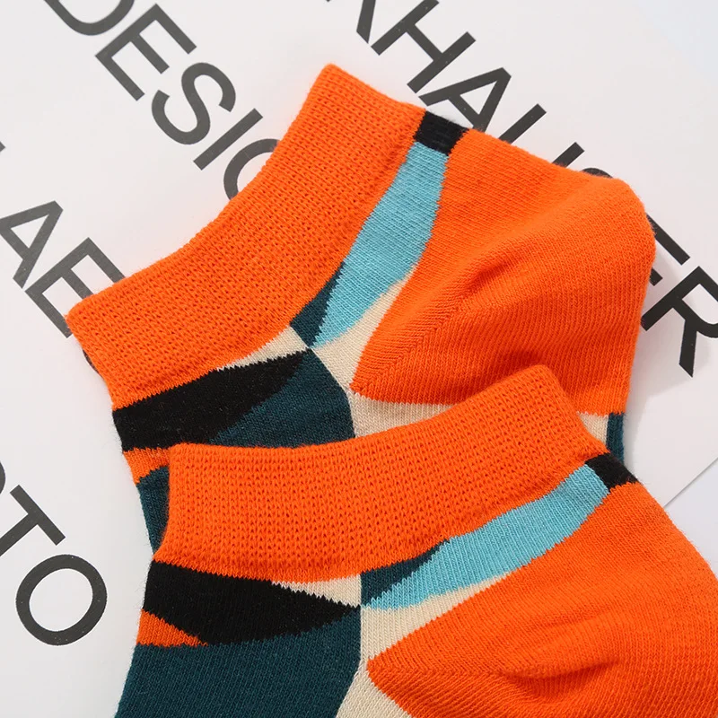 Socks Men New Design Boat Short Summer Abstract Math Geometric Fruits Lattice Colorful Man Socks Cotton