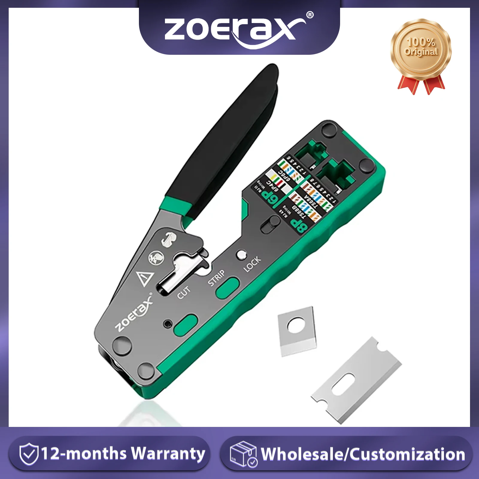 ZoeRax RJ45 圧着工具パススルークリンパーカッター Cat6 Cat5 Cat5e 8P8C モジュラーコネクタイーサネットオールインワンワイヤーツール