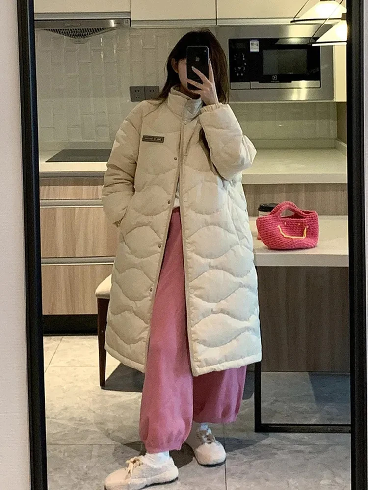 Korea Fashion Down Cotton Plaid Parkas Jacket Loose Mid-length Casual Thicken Chamarras Abrigos Winter Vintage Women Casacos