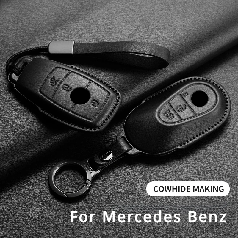 

Leather Car Key Case Cover for Mercedes Benz A C E S G Class GLC CLE CLA W177 W205 W213 W222 X167 AMG Car Keychain Accessories