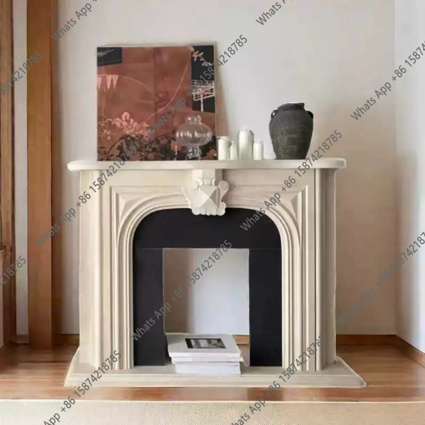 French retro solid wood fireplace American simple entrance entrance fireplace living room decoration fireplace rack