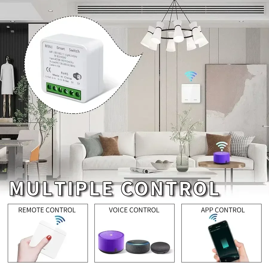 WiFi Intelligent Switch 16A Tuya Smart Module Relay Receiver RF433Mhz 1/2/3Gang Panel Switch Alexa Google Home Voice Control