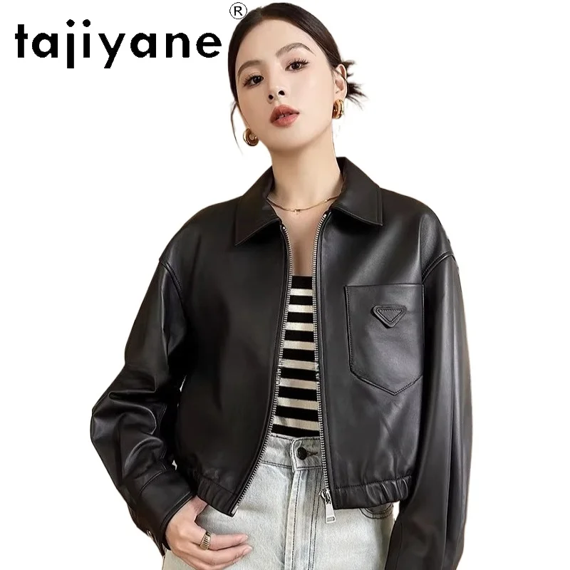 TAJIYANE chaqueta de piel de oveja auténtica para mujer, abrigo corto y elegante, chaquetas de cuero genuino, nueva ropa de otoño 2025 para mujer, dубл, onderка ж miscecud