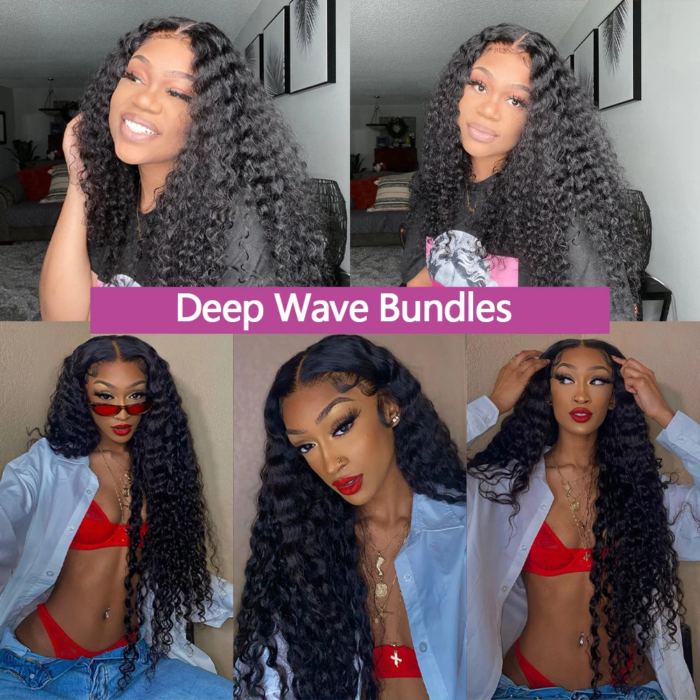 26 28 30 32 inch Deep Wave Human Hair Bundles Remy Deep Curly Remy Hair Weave Bundle Raw Virgin Hair Extensions Brazilian