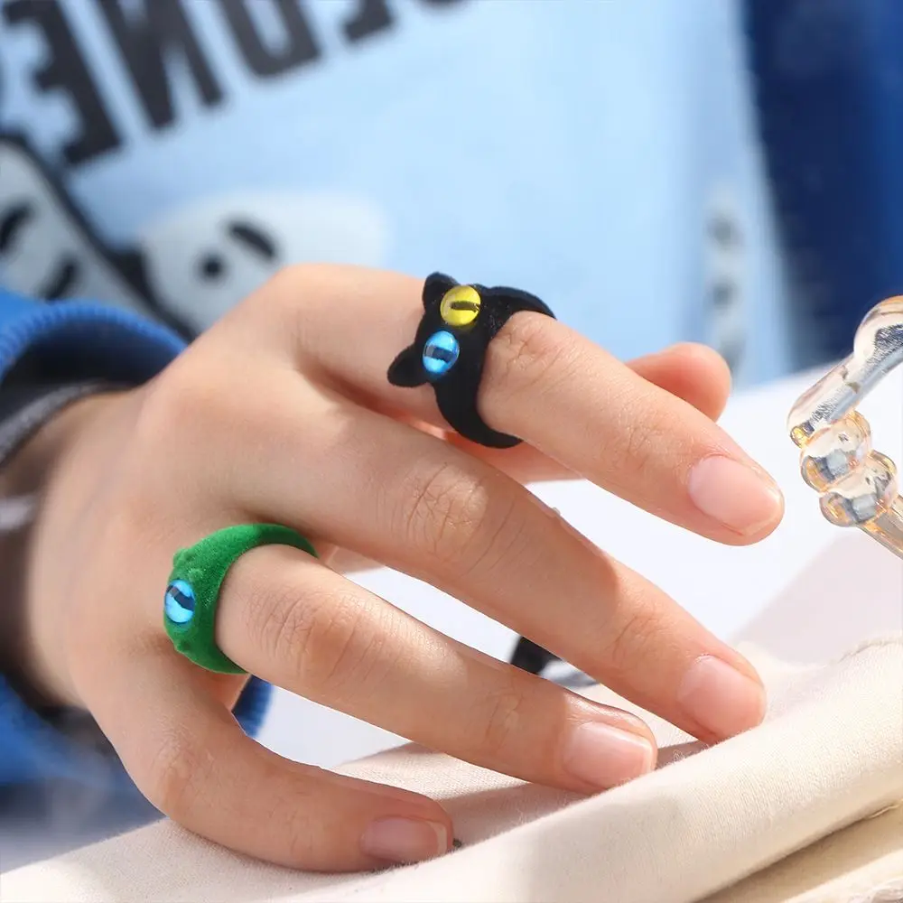 Fashion Pile Coating Eyes Finger Ring Soft Open Flocking Ring Korean Style Y2K Cat Eye Ring Overlay