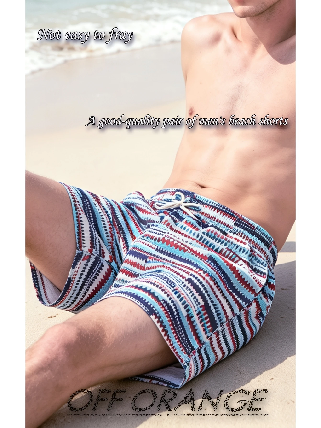 European and American Style Men's Quick Drying Beach Shorts with Colorful Line Prints for Beach Surfing and Vacation Swimsuits