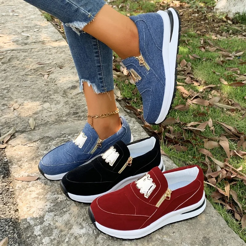 

Women Autumn Sneakers Casual Double M Printed Side Zipper Platform Shoes Ladies Vulcanized Shoes Zapatillas De Mujer Women Shoes