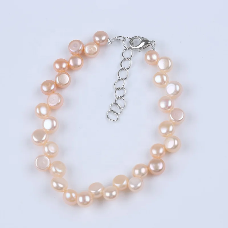 Fashion Real Freshwater Button Necklace Bracelet Set 6-7mm Pink Color Natural Pearl Jewelry Sets For Women