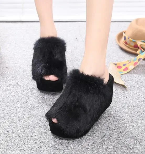 Autumn Winter New Women\'s Thick-soled Slippers Female Wedge 9cm High-heels Shoes Outside Wear Sponge Cake Thick-soled Flip Flops