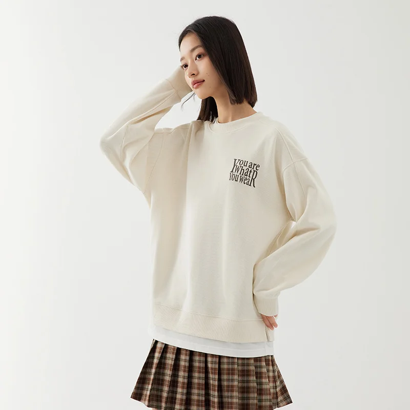 Semir Sweatshirt Women Letter Print Autumn 2023 New Loose Simple Pullover