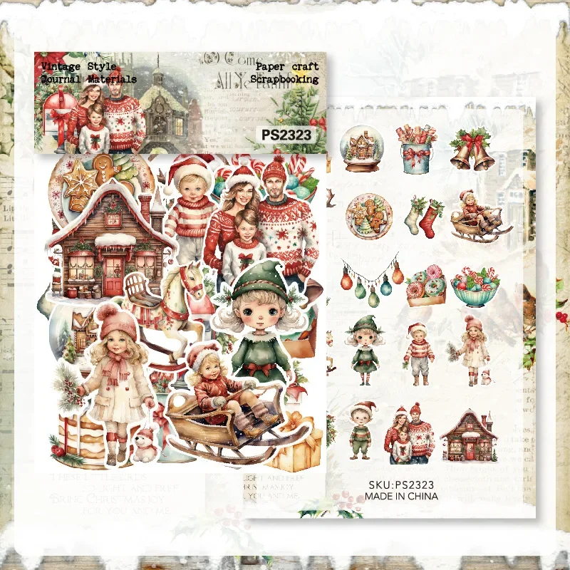 40pcs Vintage Christmas Day Stickers Die Cuts Sticker Collection Kit for DIY Scrapbooking Planner/Card Making/Journaling Project