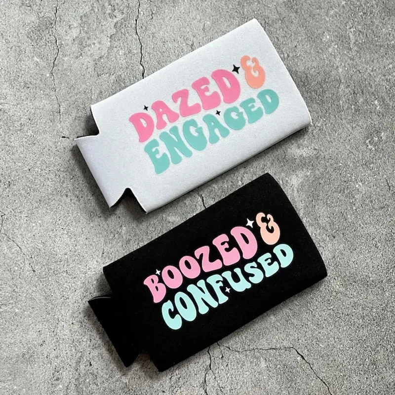 Dazed & Engaged Can Cooler retro Pool Beach Bach weekend girls trip bachelorette party Bridal Shower bride to be Bridesmaid Gift