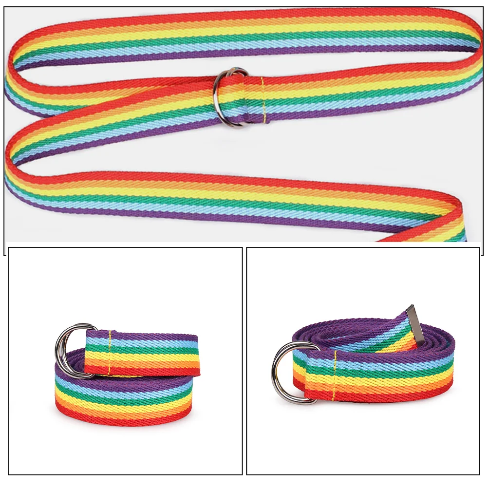 2 Pcs Rainbow Web Belt Thick Waist Belts for Women Weaving Fasteners Band Fun Ladies Jeans Decorate Dresses Trendy Wraps Miss