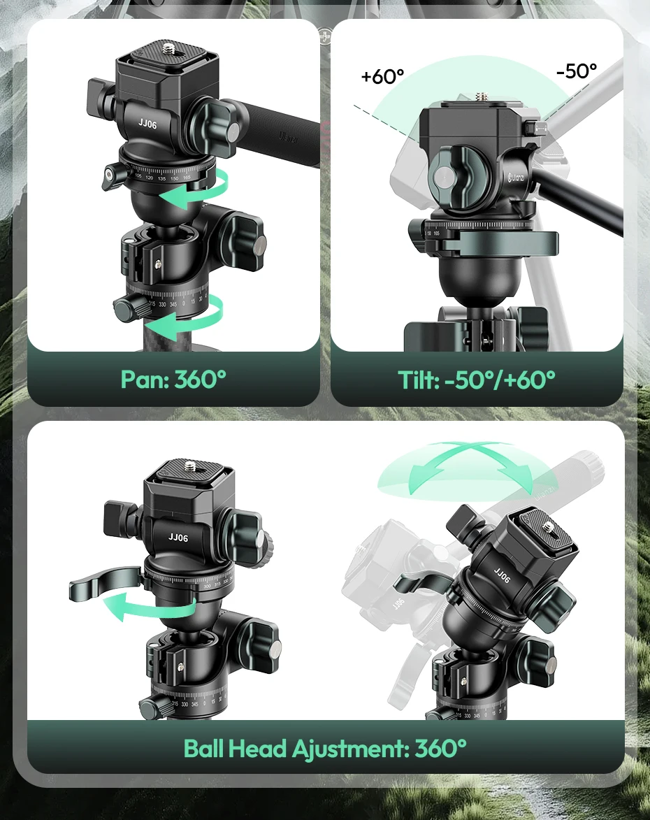 Ulanzi JJ06 GlideGo Video-Reisestativ für Canon Nikon Sony DSLR-Kamera, 5 kg Last, vertikal, horizontal, mit Uka-Schnellverschluss – Detail 7