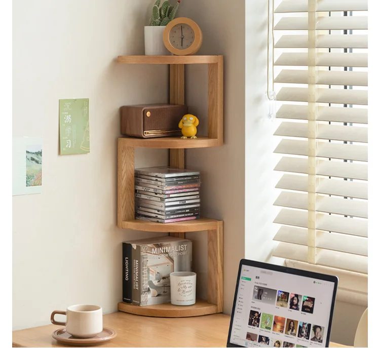 

Solid wood shelf Nordic corner bookshelf household oak desk desktop wooden frame baffle storage rack