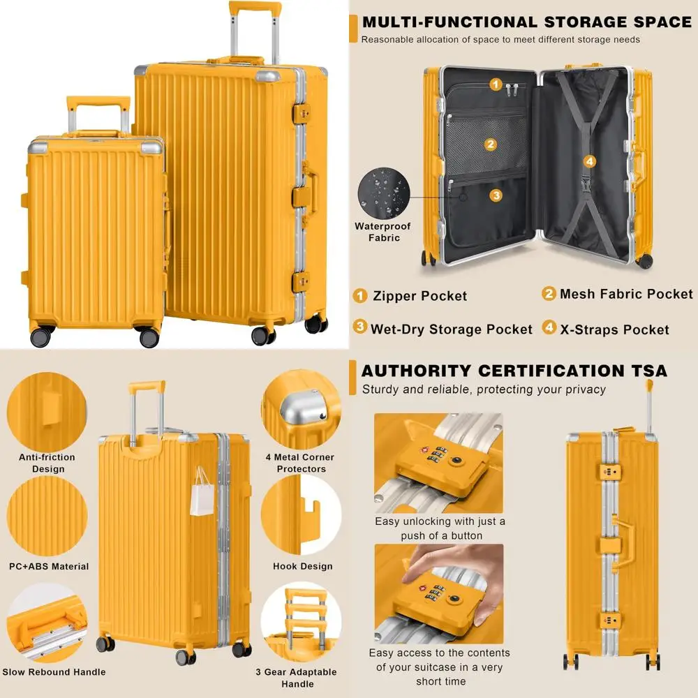 

Комплект багажа из 2 предметов с алюминиевой рамой: чемодан для ручной клади и в клетку с твердым корпусом из АБС-пластика, замком tsa, без молнии (оранжевый, 20/28 дюймов)