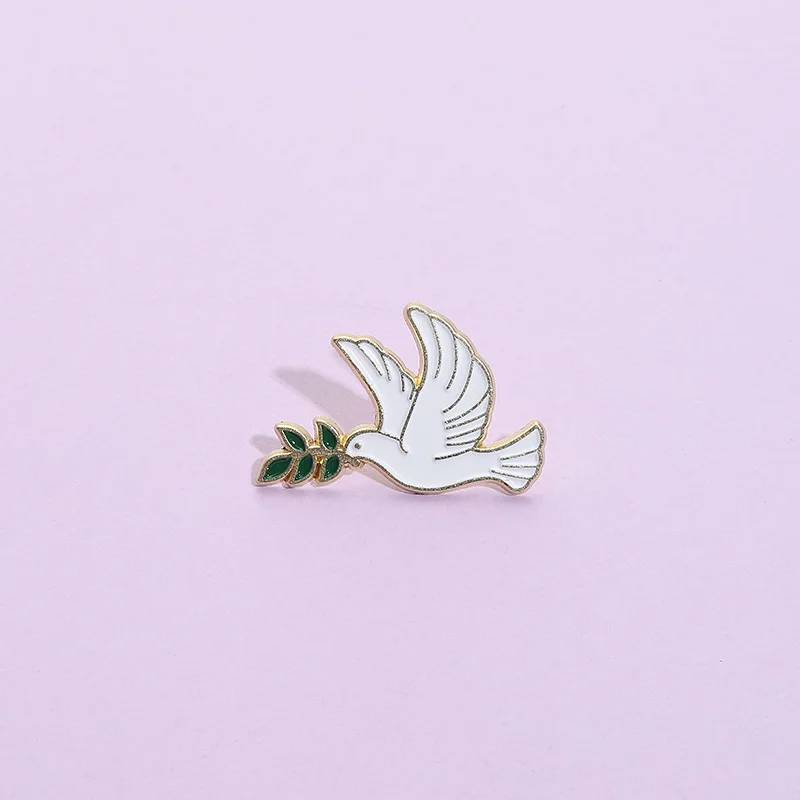 Peace Dove Olive Branch Enamel Lapel Pin Brooch Metal Backpack Jewelry Gift For Wedding Religious Peace Lovers Decor Accessory
