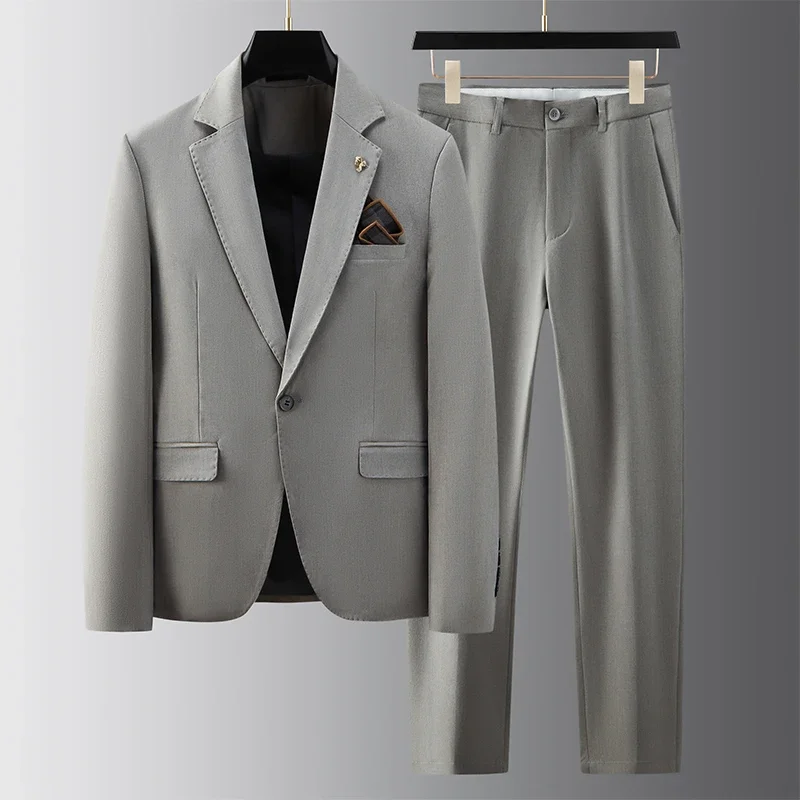 

High Quality Suits for Men ( Jacket + Pants ) British Style Slim Fit 2 Piece Sets Groom Wedding Party Male Dress Suit Plus Size