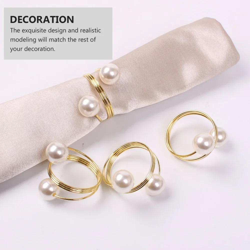 6pcs Restaurant Hotel Table Decorated Pearl Napkin Ring Christmas Napkin Clasps