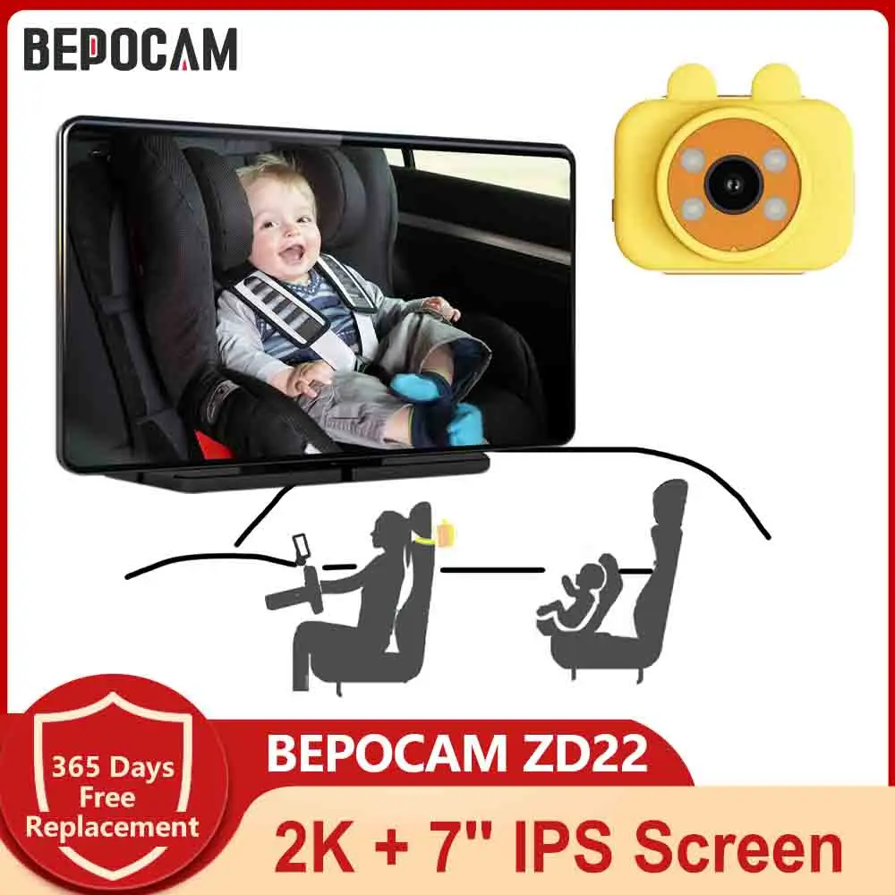 

BEPOCAM 7'' Touch Screen Car Rear View Monitor 2K Baby Car Mirror Adjustable View Angle for Infants Kids Pets with Night Vision