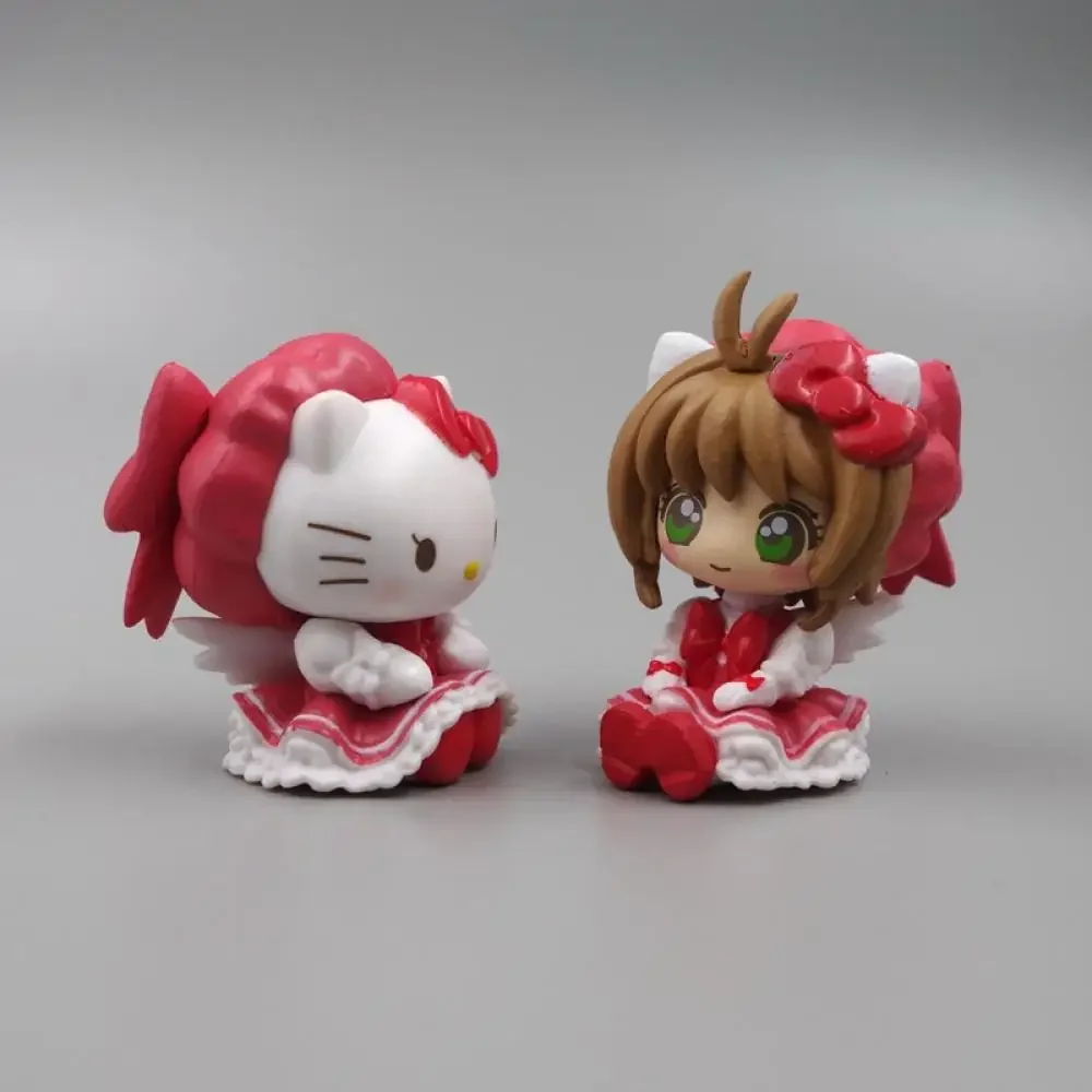 Hello Kitty 5Cm figurka Kawaii Sanrio kartka z Anime Captor Sakura figurki japoński materiał Model prezenty świąteczne zabawki